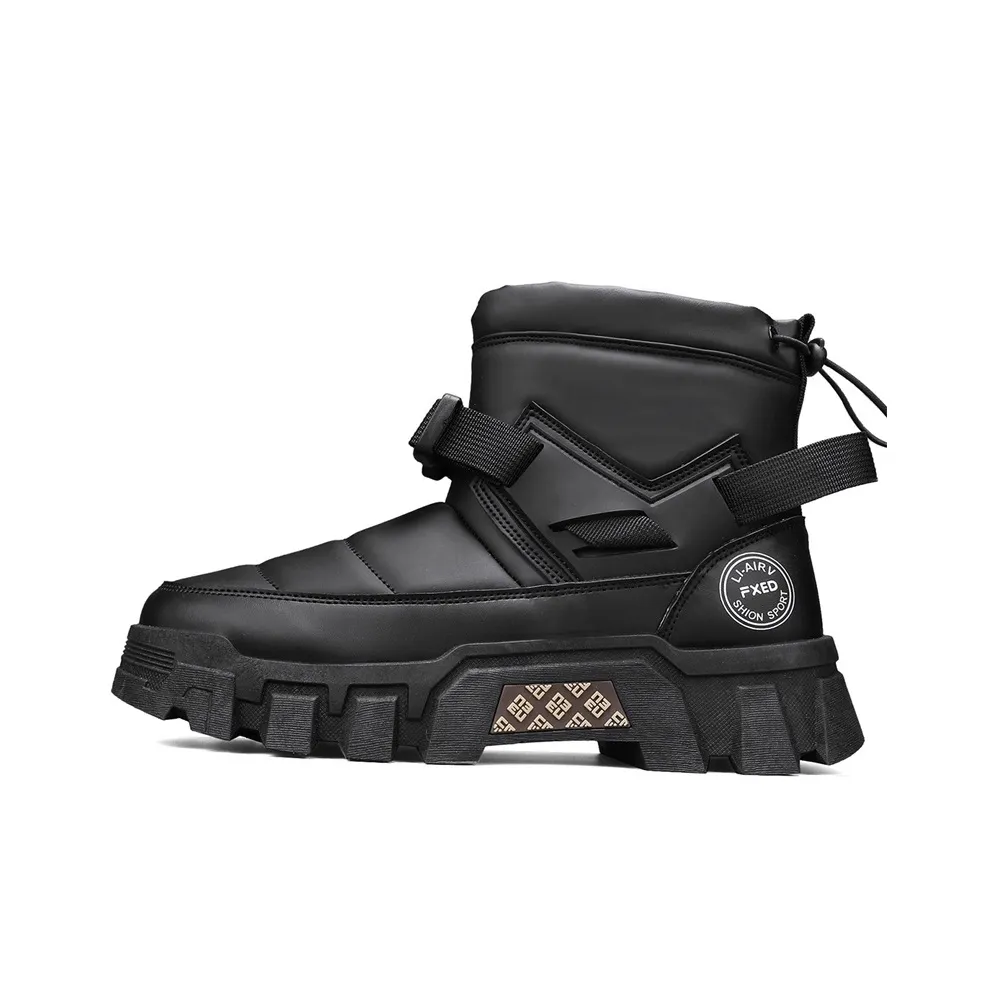 Wooden Rabbit Thermal Abrasion Resistant Cushioning Height Increasing Slip Resistant Snow Boots Men's Black