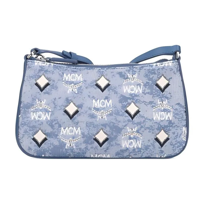 MCM Aren Холщовая кожа Пэчворк Сумка через плечо Маленькая Женская Синяя
