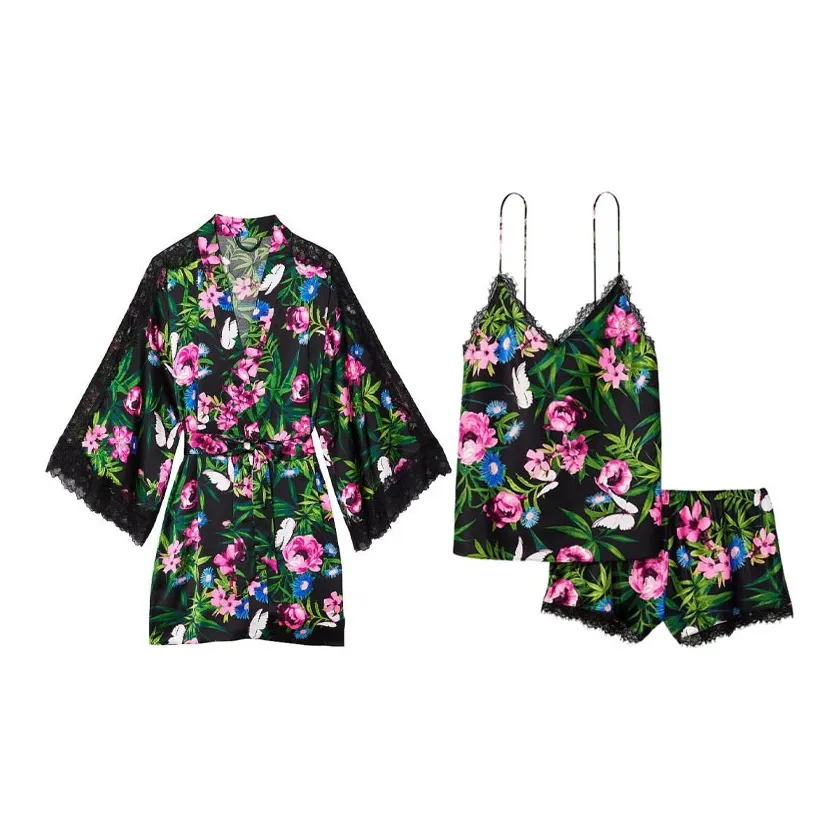 Victoria's Secret Pajama Комплект Женский Черный Тропический с Принт