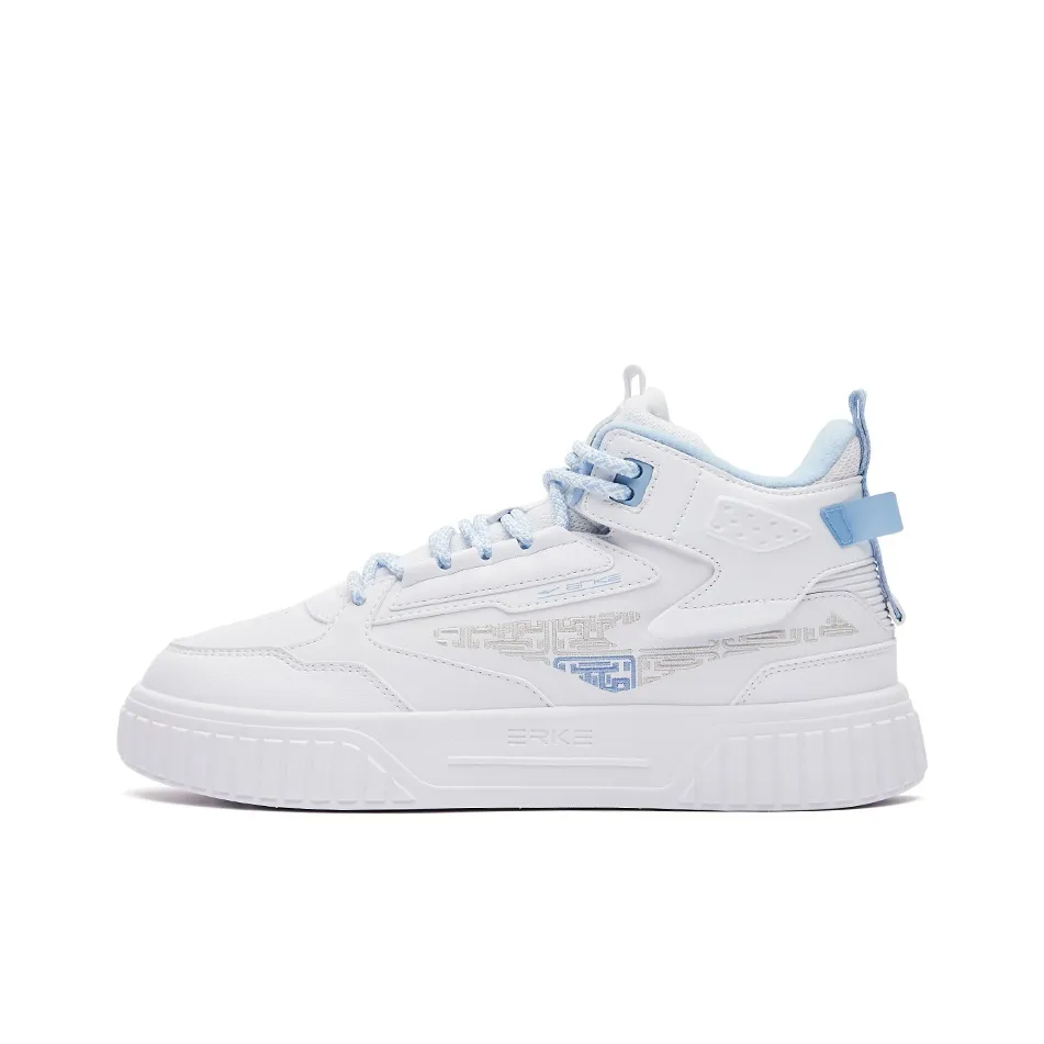 Erke Subjugate Warm And Wear Resistant High Top Skateboard Shoes Women's True White Hydrogen Blue
