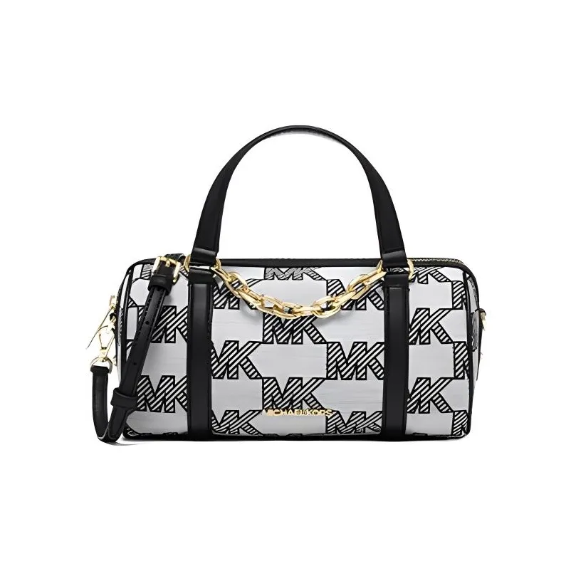MICHAEL KORS Fabric Artificial Leather Boston Bag Handbag Shoulder Bag Crossbody Bag Medium Size Women's Black & Gray