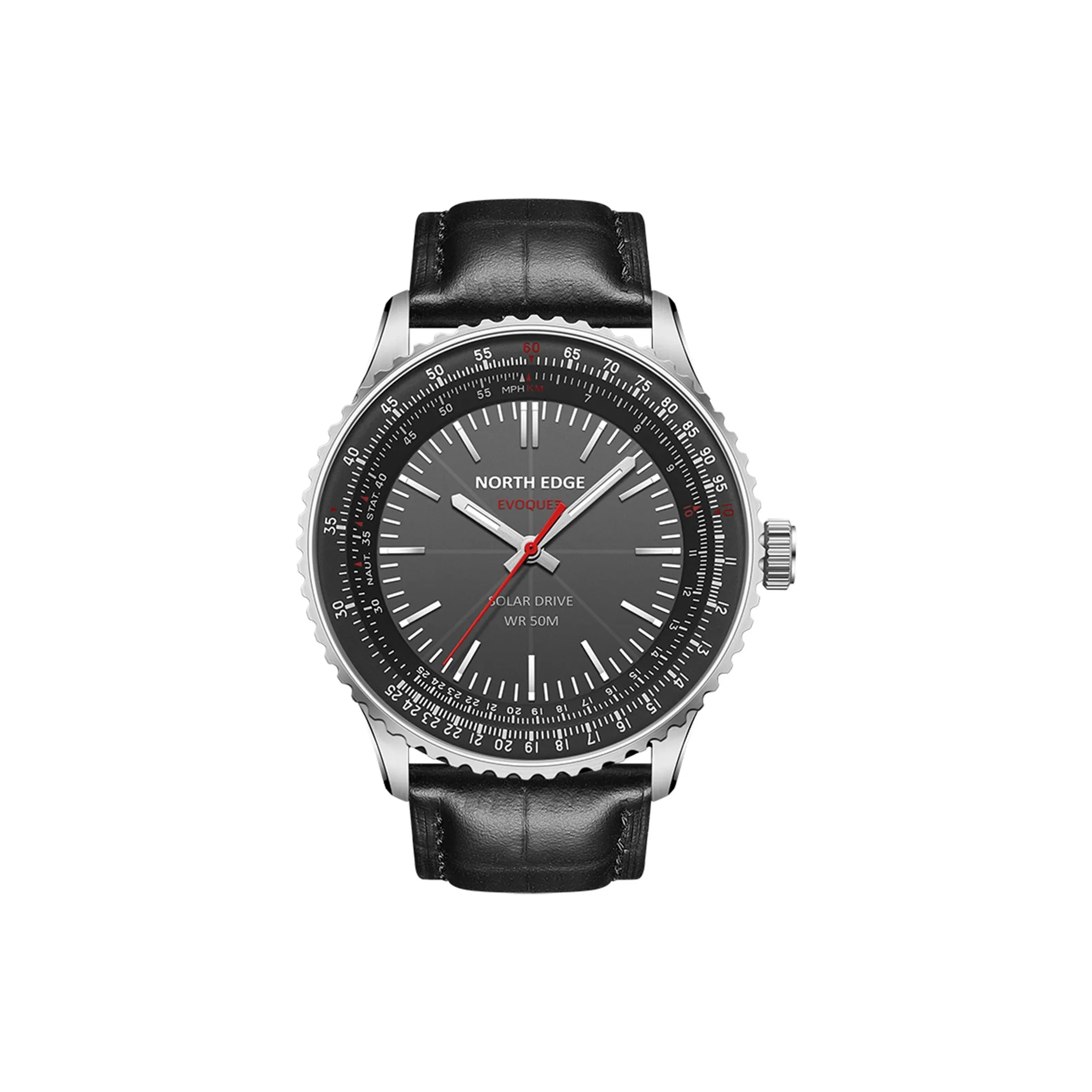 NORTH EDGE Солнечный кварцевый механизм кожаный ремешок унисекс черный циферблат