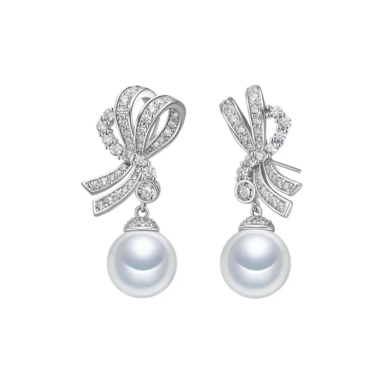ME LUXE Saltwater Pearl Delicate Elegant Sweet Style Elegance Good Luck Bowknot Hoop Earrings Women's