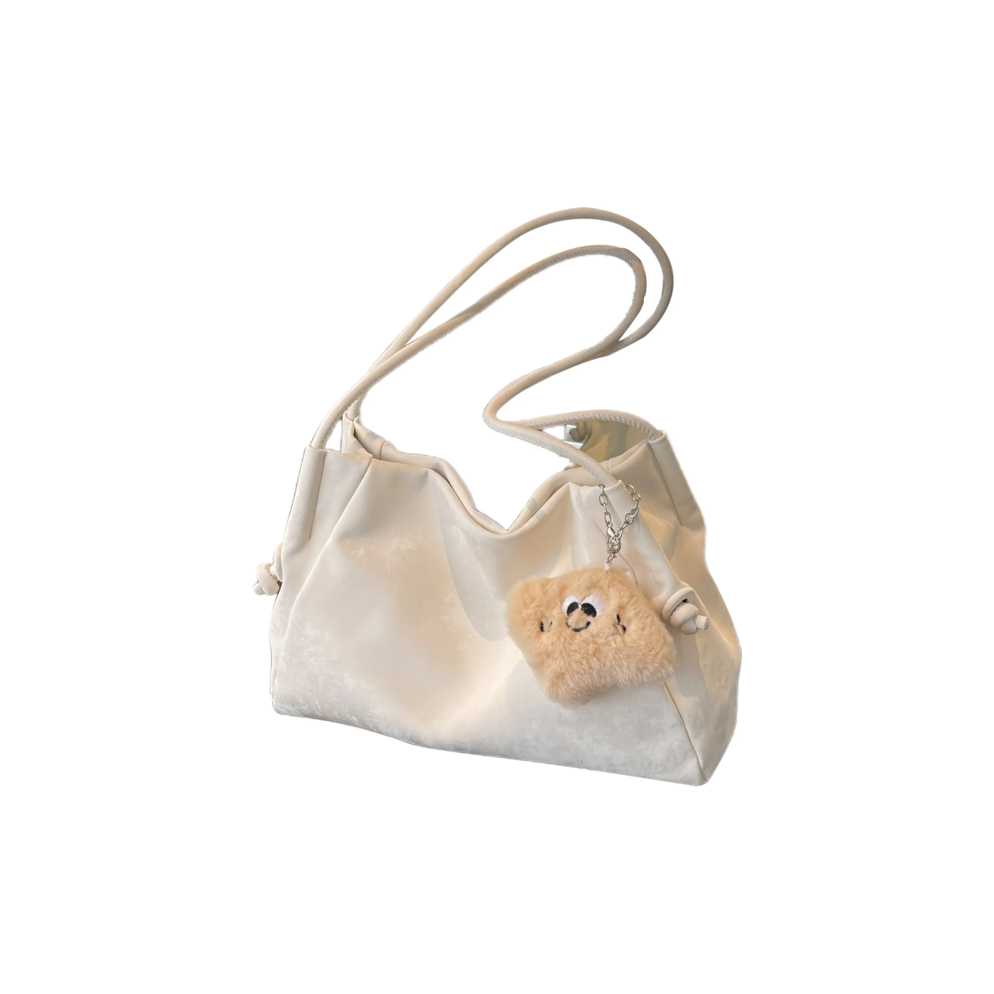 Worm's Home PU Shoulder Bag Regular Unisex Pearl White/Frost Silver/Coral Pink