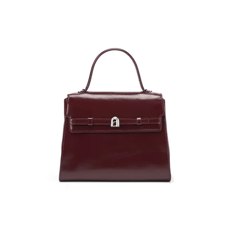 LA FESTIN Top Grain Cow Leather Kelly Bag, Shoulder Bag, Crossbody Bag, Handbag Women's Ancora Red/Twilight Black