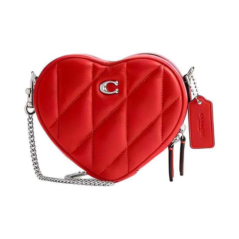 COACH Heart Sheepskin With Cow Leather One Shoulder Handbag, Crossbody Bag Mini Women's Red