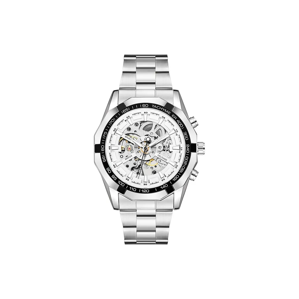 MELSMAO Refined Gentleman Mechanical Movement Alloy Strap Watch Men's Watches White Dial