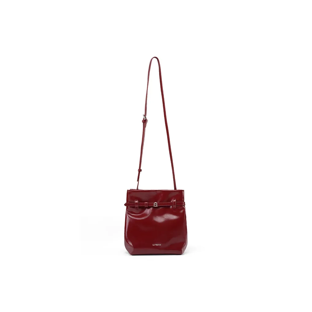 LA FESTIN Cow Head Leather Crossbody Bag Shoulder Bag Bucket Bag Small Size Women's Ancora Red/Twilight Black