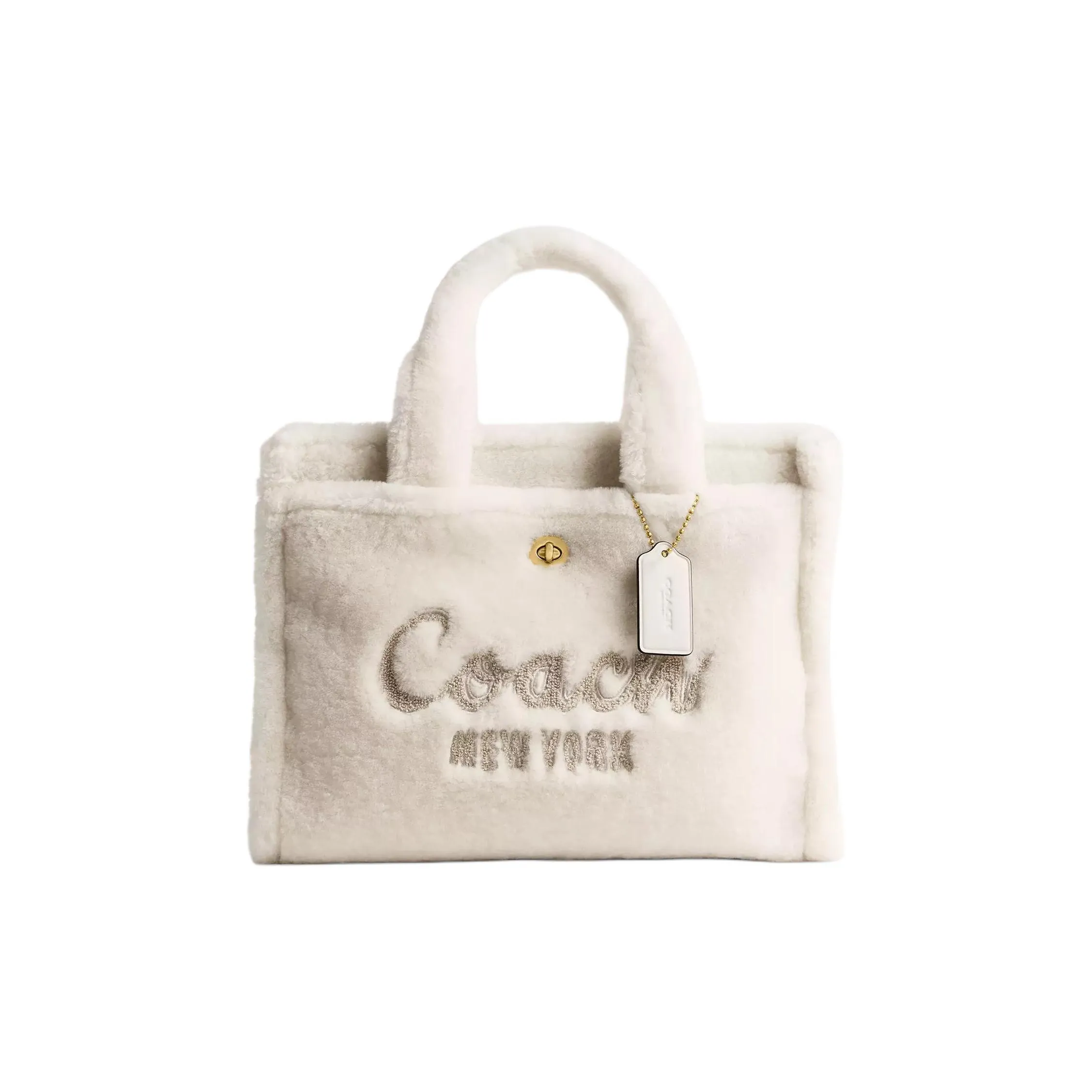 COACH Cargo Shearling Tote Bag Shopping Bag Shoulder Bag Large Women's White