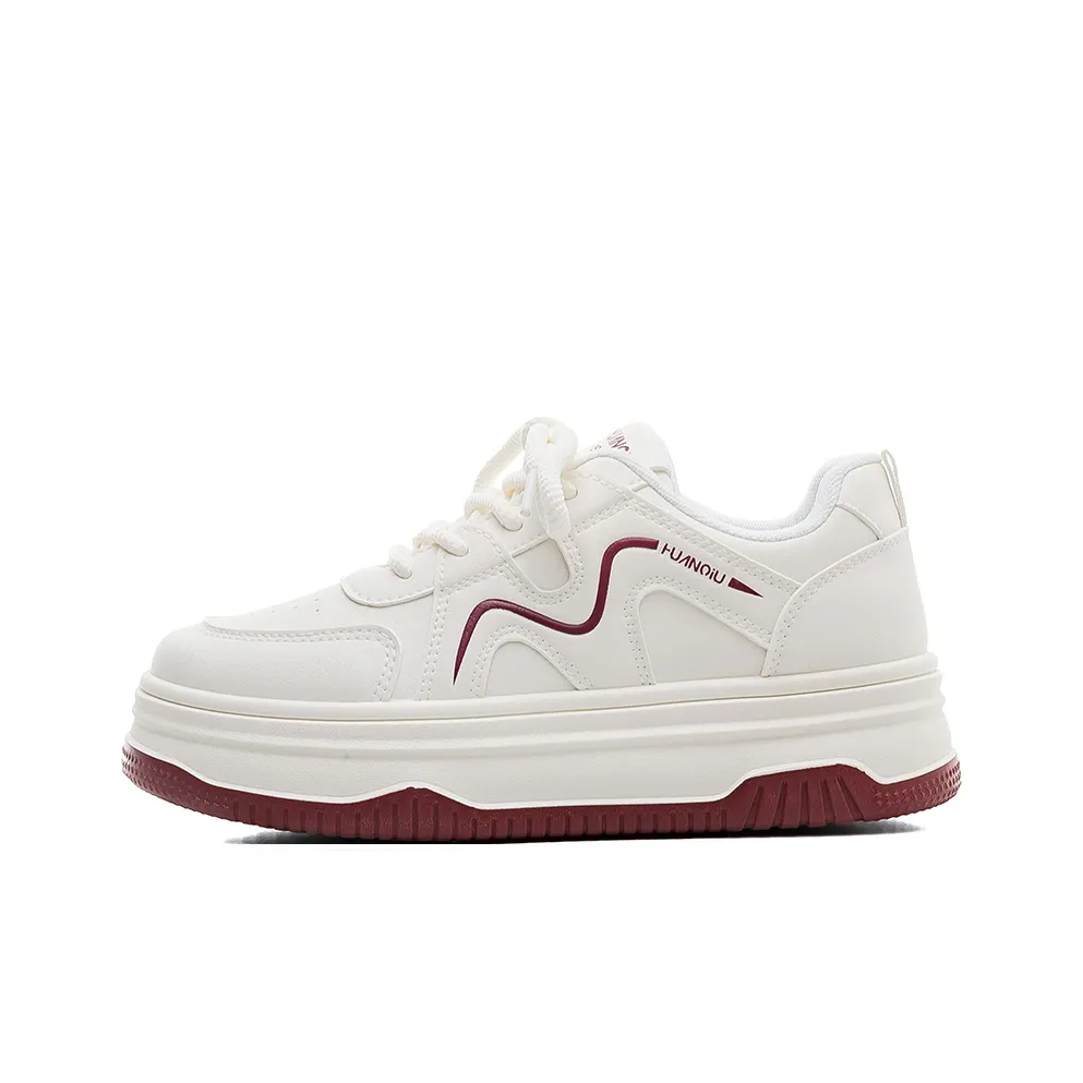 HUANQIU Slip-resistant Abrasion-resistant Lightweight Low-Top Skateboarding Shoes Women's White Red HUANQIU Противоскользящие Износостойкие Легкие Низкие Кроссовки для скейтбординга Женские Белые Красные