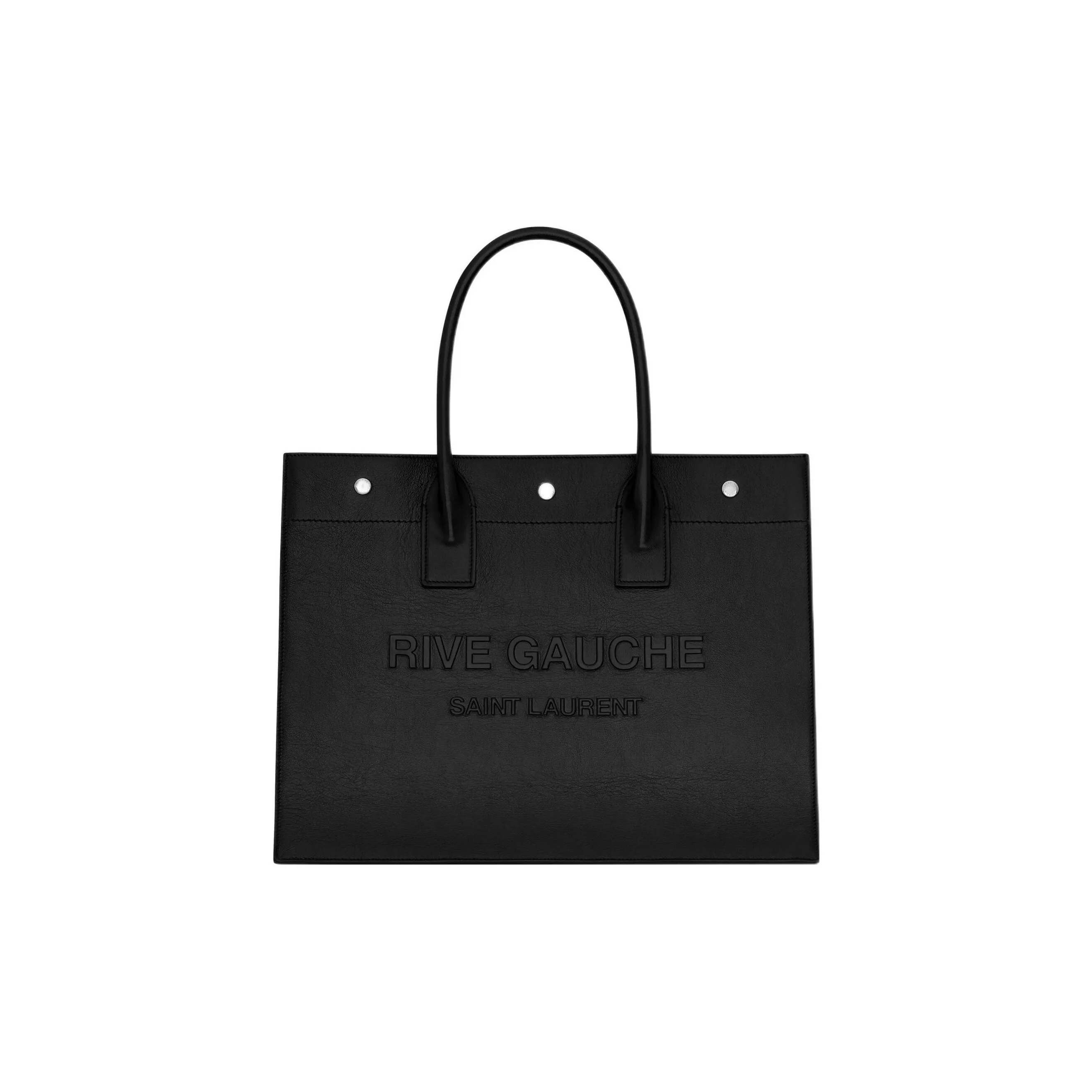 SAINT LAURENT Rive Gauche Leather Tote Bag Shopping Bag Handbag Small Size Men's Black