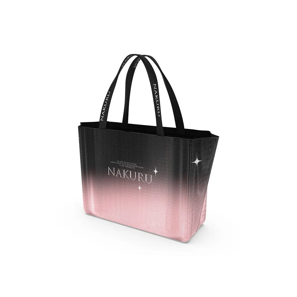 NAKURU Polypropylene Plastic Tote Bag, Shopping Bag, Handbag Large Size Unisex Woven Gradient Black Pink