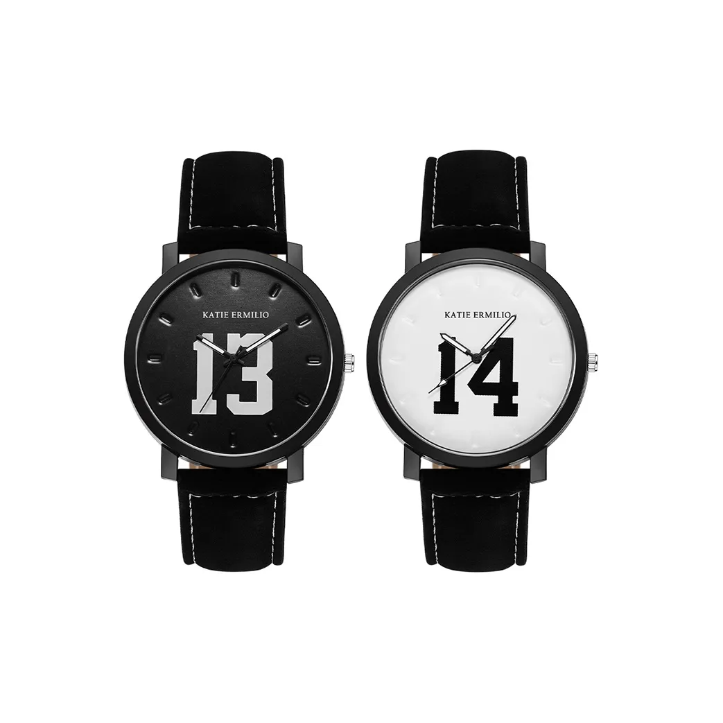 Katie Ermilio Watch Кварцевый механизм Кожаный ремешок Черный циферблат Унисекс