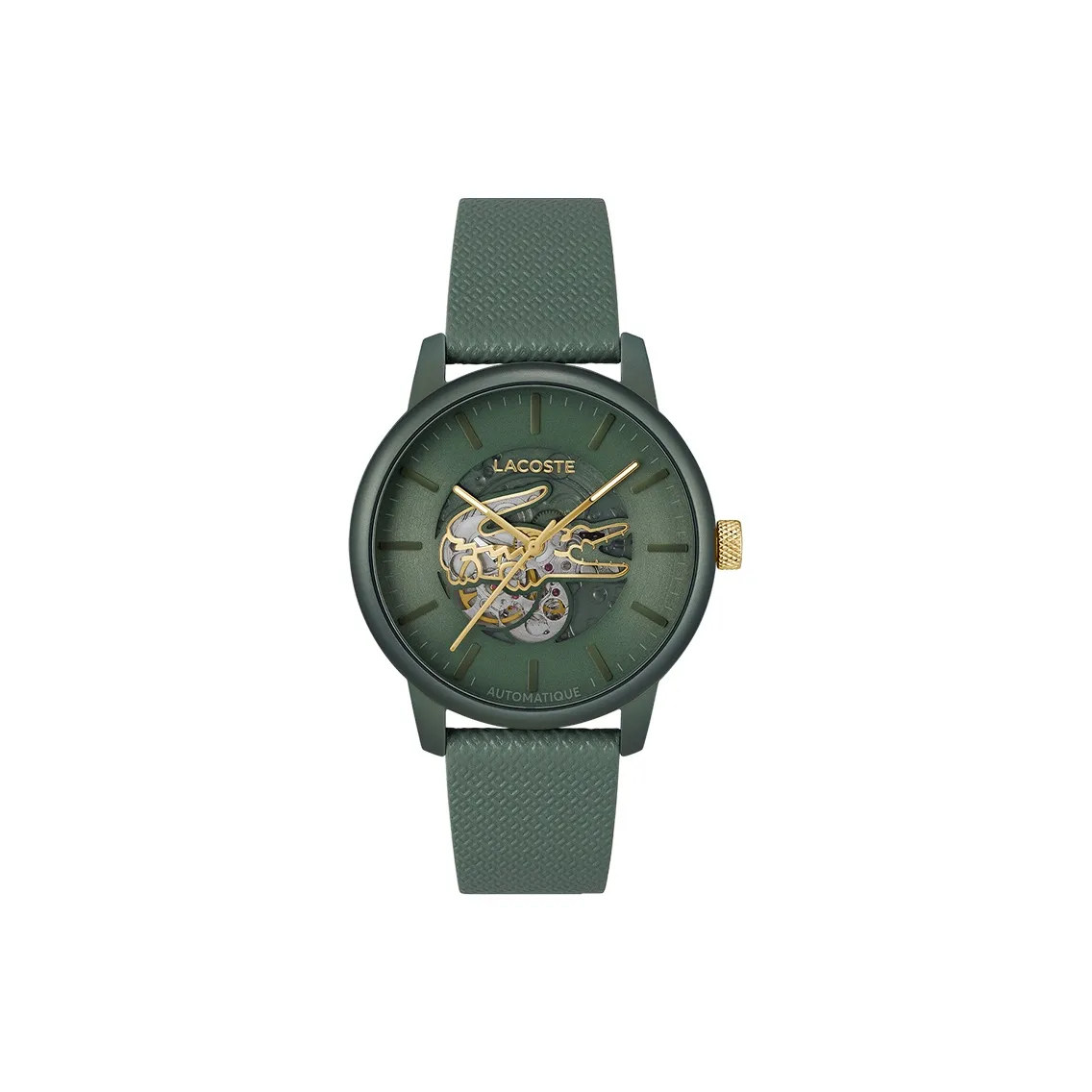 LACOSTE 12.12 Collection Cut Out Wrist Watch Mechanical Movement Leather Watch Bands Green Dial Men's Watches