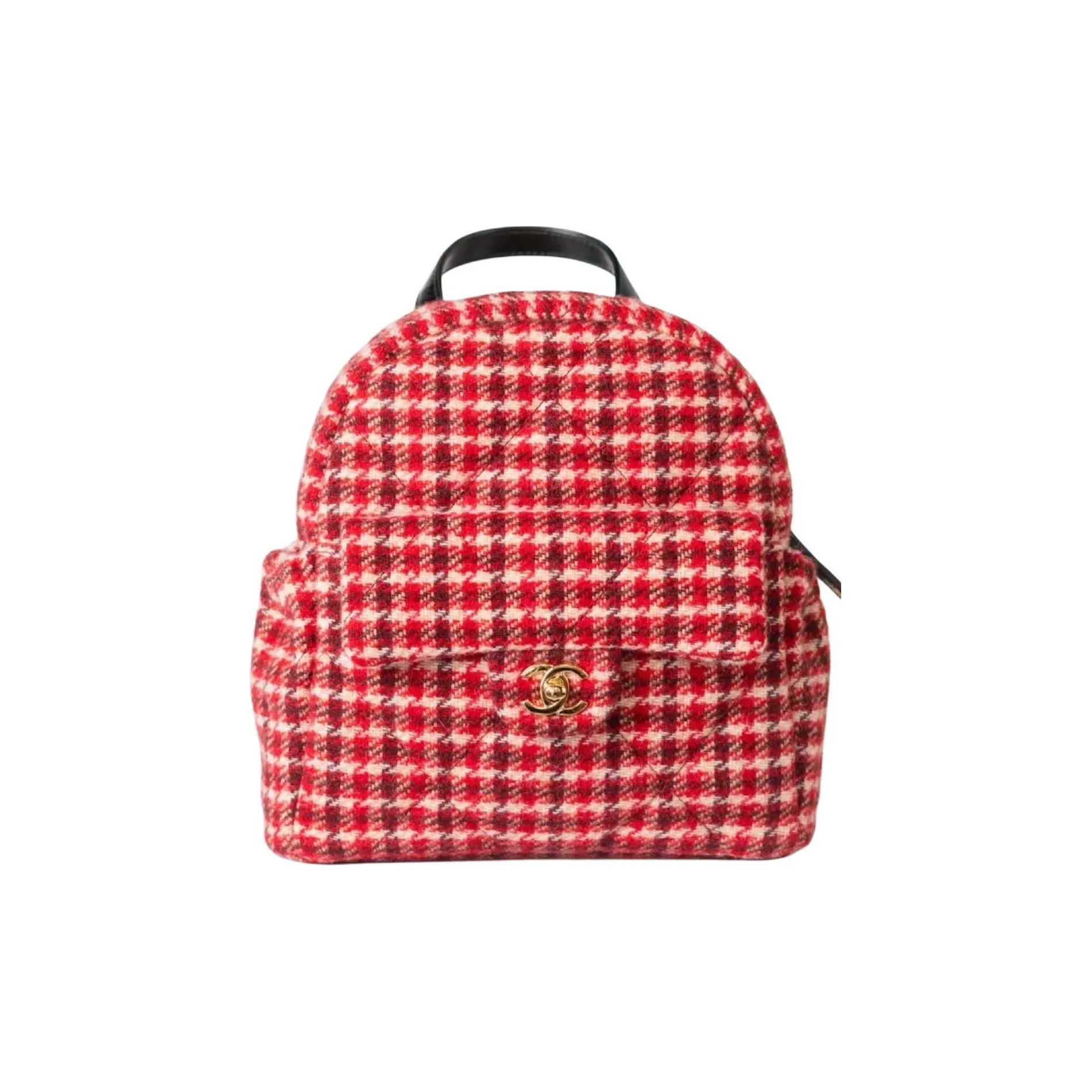 CHANEL Wool Twill, Soft Woolen Calfskin, And Gold Metal Backpack Tubas Women's Red & White