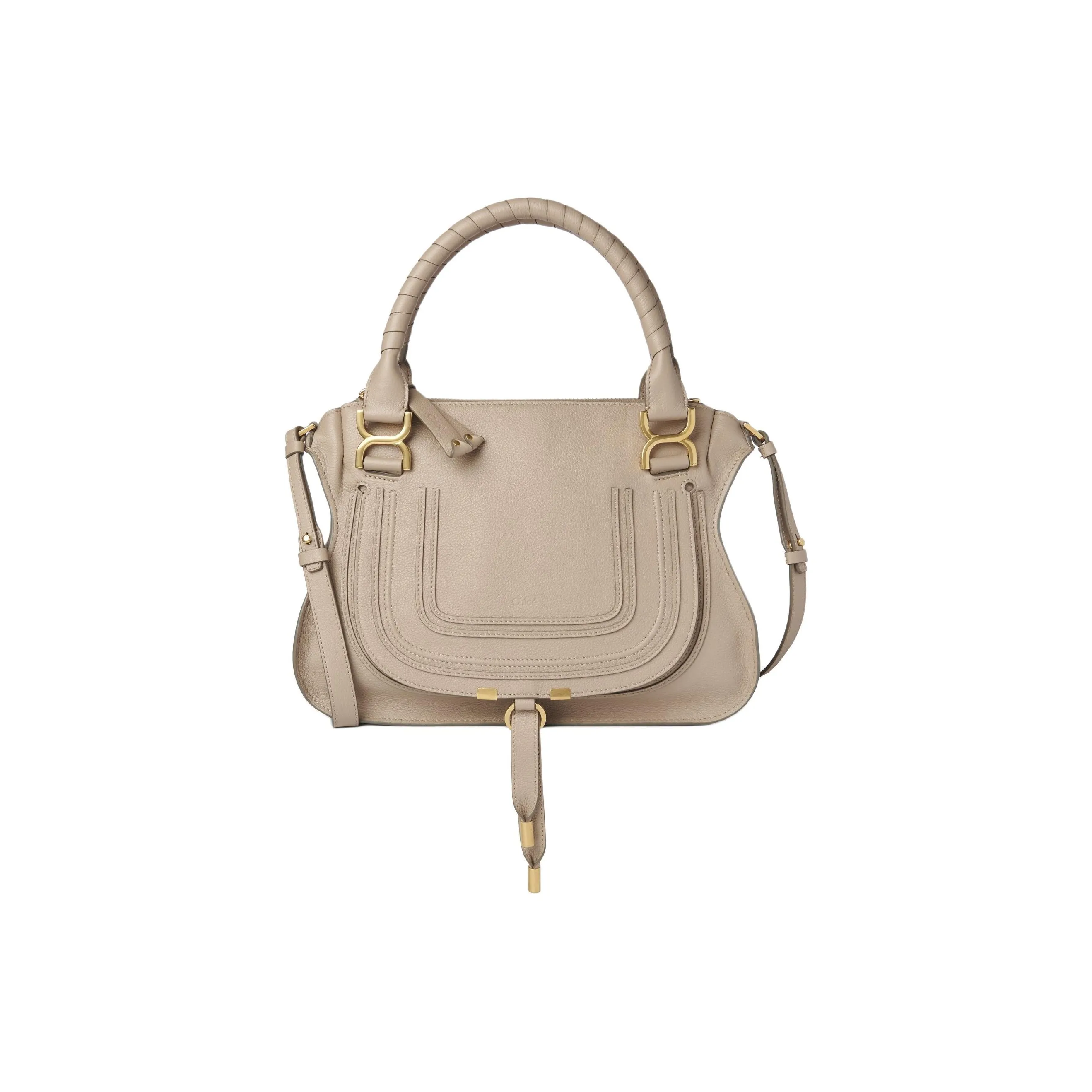 Chloe Marcie Grained Calfskin Shoulder Bag Crossbody Bag Handbag Women's Brown