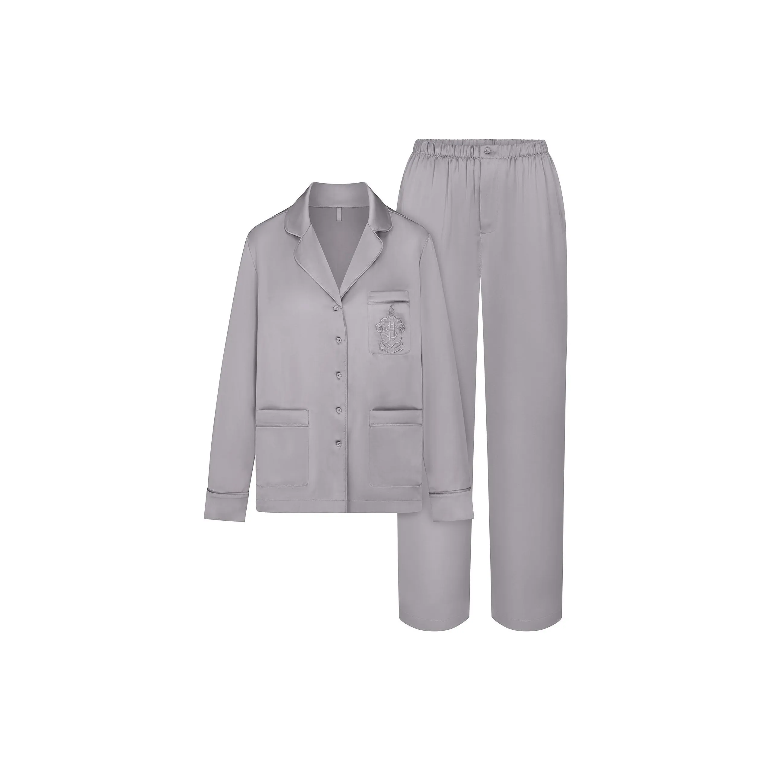 SKIMS FW24 HOTEL SHINE Длинный рукав Пуговица Вверх Сон Комплект Пижамный комплект Женское Зеркало Зеркало Цвет