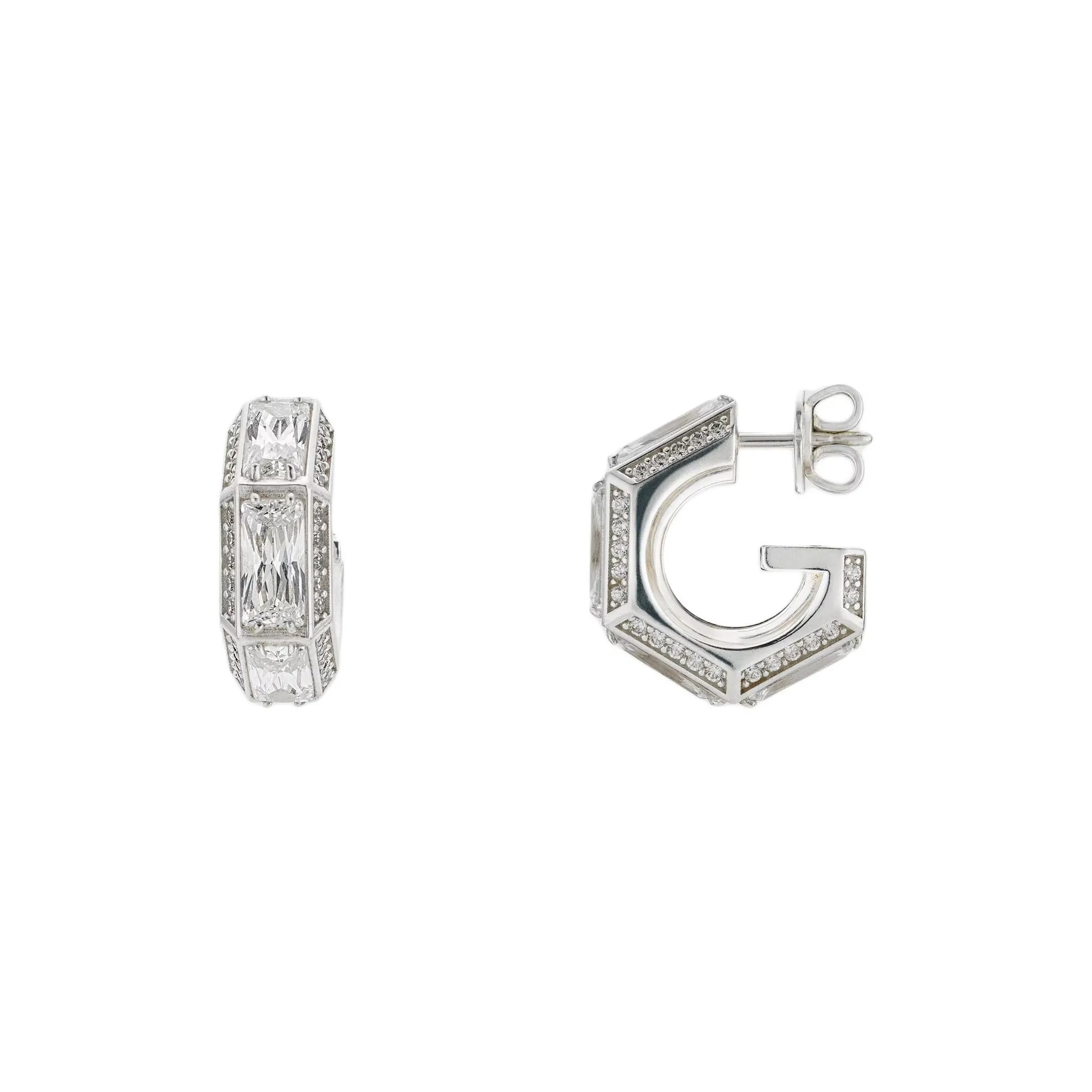 GUCCI 941 Silver Zircon Earrings Unisex Silver