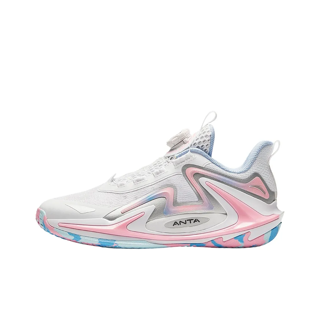 Antakids Crazy Thorn Slip-resistant Abrasion-resistant Low Top Children's Basketball Shoes White Blue Pink Антакидс Crazy Thorn Противоскользящие Устойчивые к истиранию Низкий Топ Детские Баскетбольные Кроссовки Белый Синий Розовый