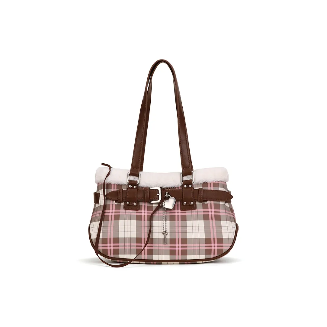 VANWALK PU Shoulder Bag Large Size Women's White/Brown/Pink