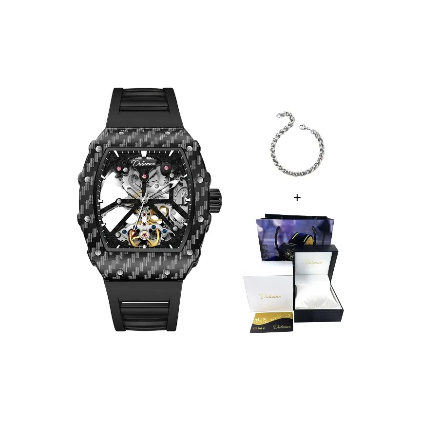 Dulunwe Automatic Mechanical Movement Silicone Strap Watch Men's Watches Black Dial