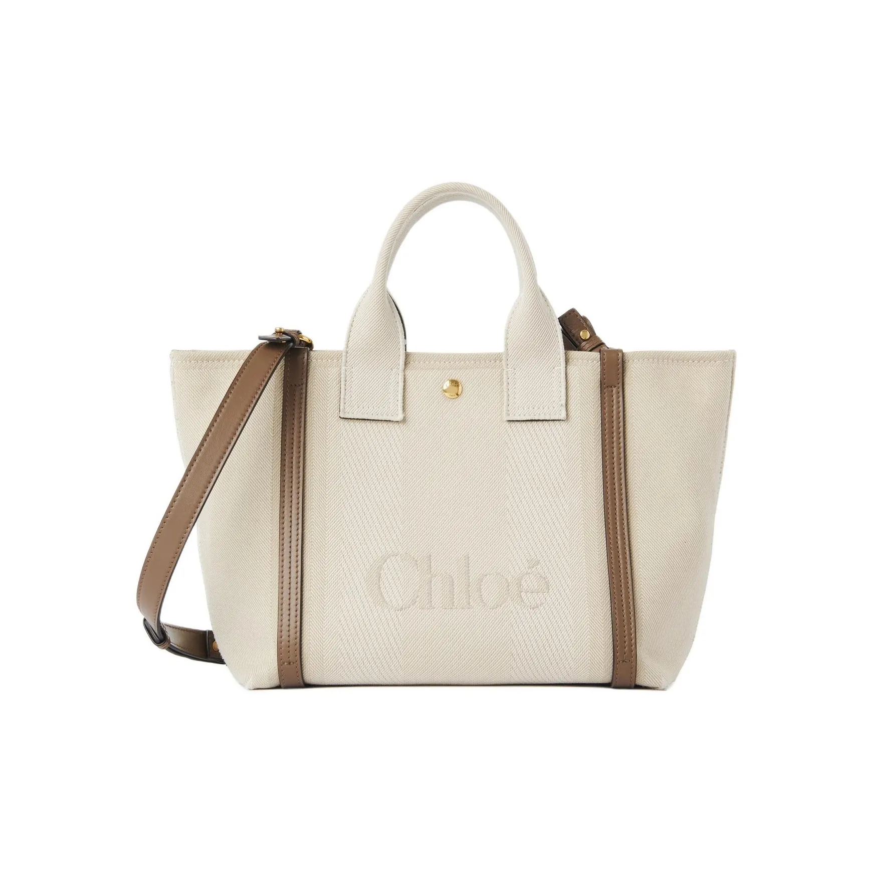 Chloe Cotton Handbag Shoulder Bag Crossbody Bag Small Size Women's Beige
