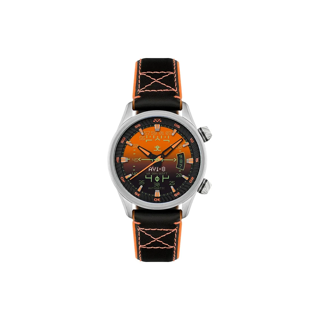 AVI 8 Wrist Watch Automatic Mechanical Movement Orange Watch Dial Men's Watches