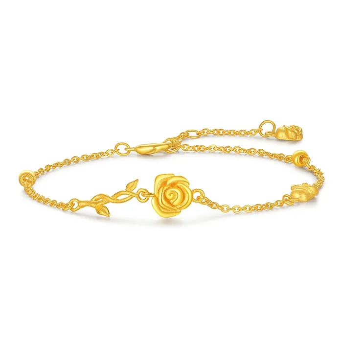 CHAOHONGJI Floral Charm Rose New Chinese Style Chinese Style Solid Gold Priced In Gram Gold Bracelet Women's