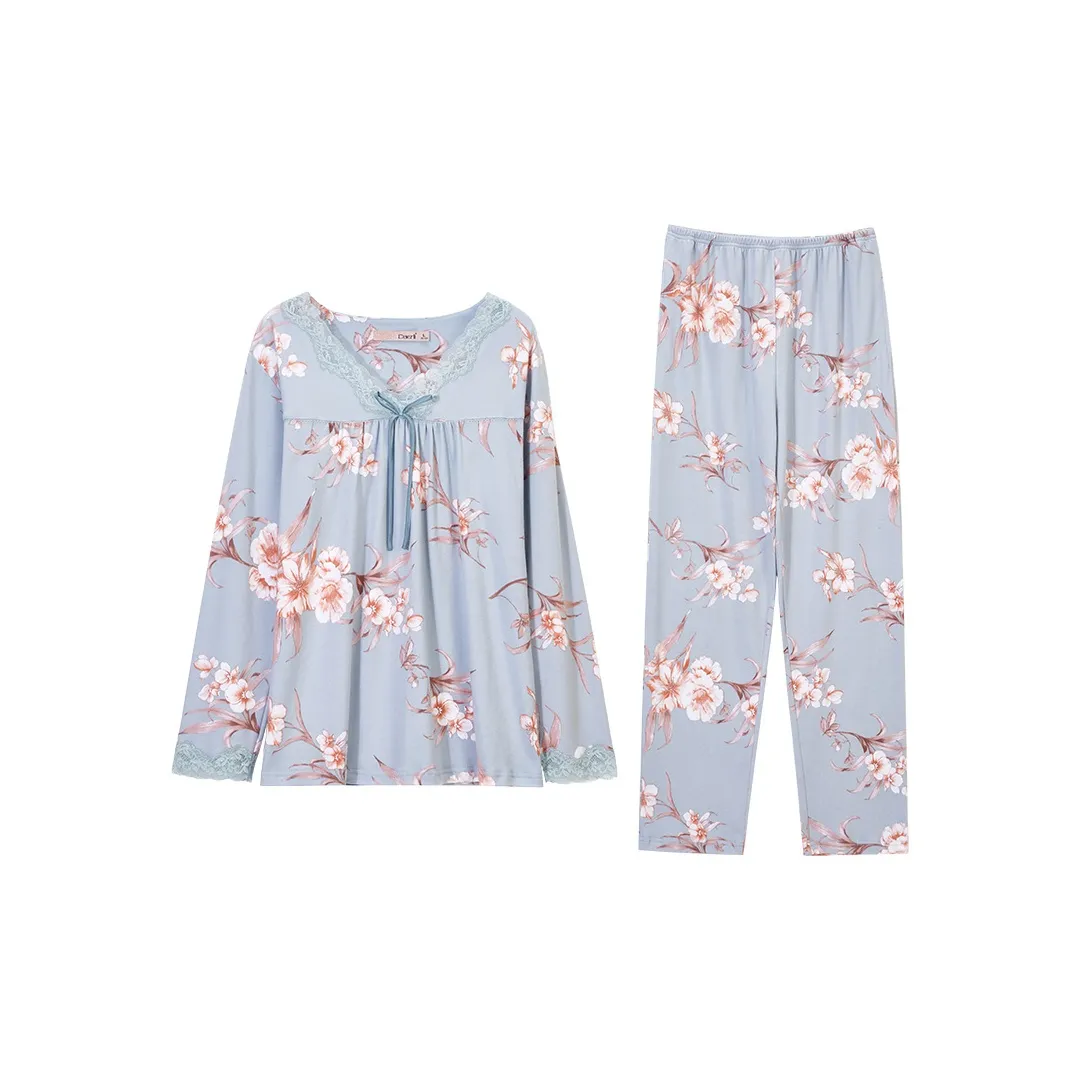 DAERLI 100% хлопок Весенний Осенний Комплект пижам Женские Розовый Синий