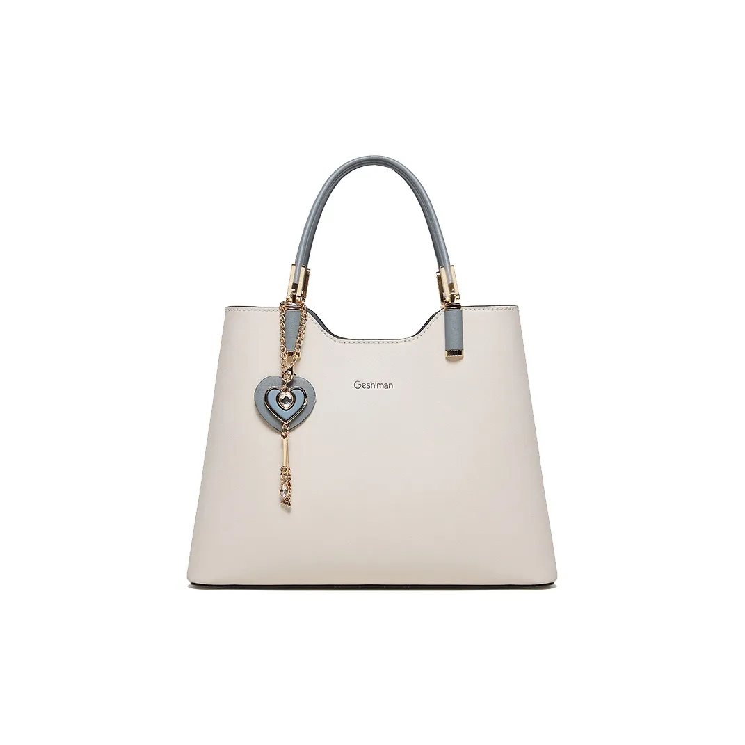 Geshiman Cow Leather Shoulder Bag Crossbody Bag Handbag Large Size Women's Ecru/Beige Apricot/Royal Blue/Purple/Maroon