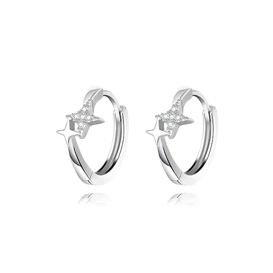 Muyan Alloy Sparkling Four Point Star Hoop Earrings Unisex