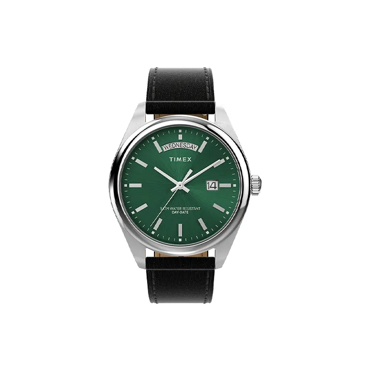 TIMEX Legacy Мужские часы Кварцевый механизм Кожаный ремешок 41 мм Зеленый циферблат