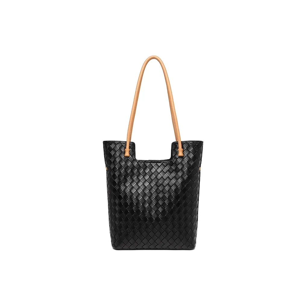 GELANNI Cow Leather Shoulder Bag Regular Women's Inkstone Black/Drapery Light Beige/Forest Mist Gray