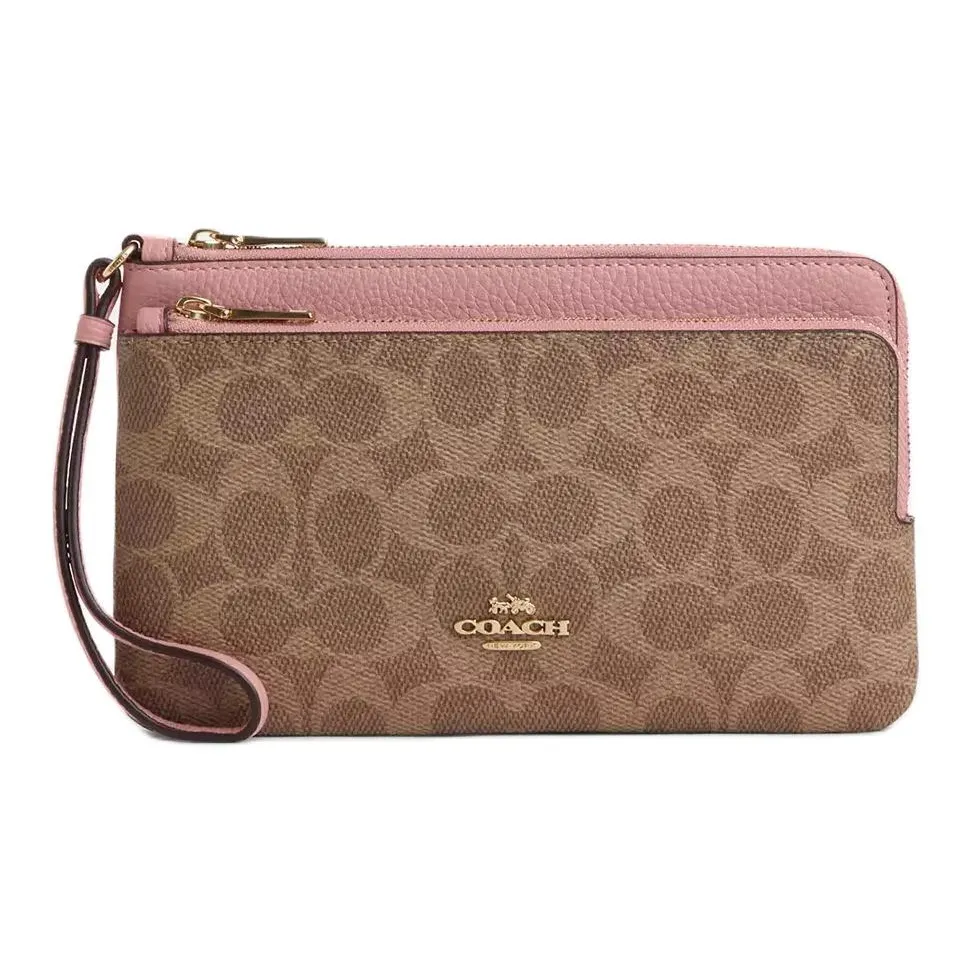 COACH Coated Canvas Wallet Trumpets Women's Tan & Pink