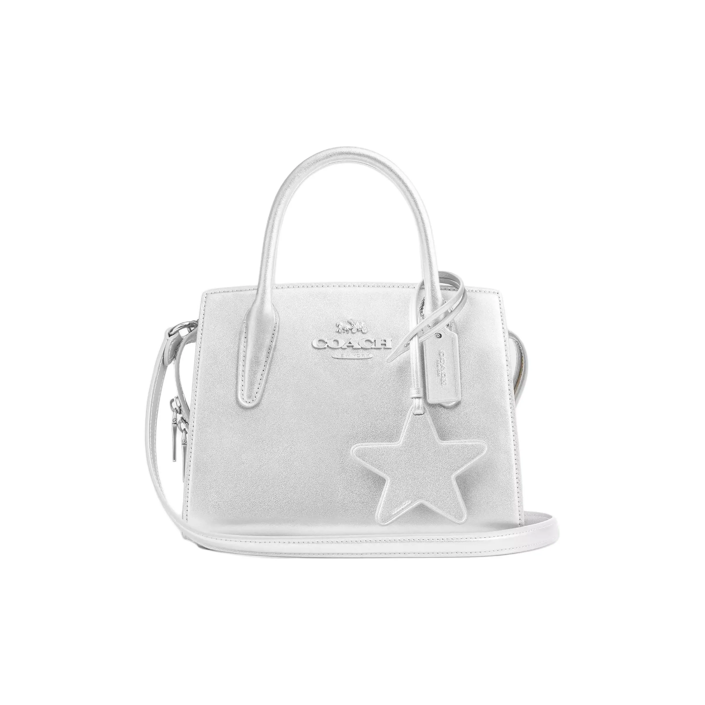 COACH Leather Shoulder Bag, Crossbody Bag, Handbag Trumpets Women's Light Silver