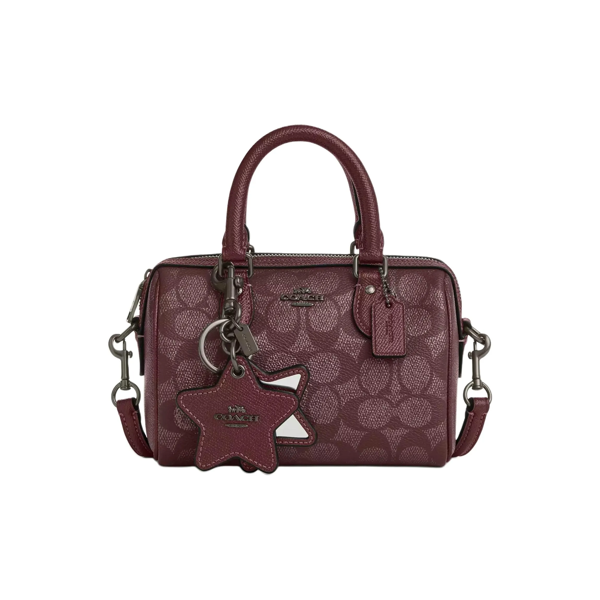 COACH Rowan Coated Canvas Double Shoulder Crossbody Handbag Mini Women's Wine Colored