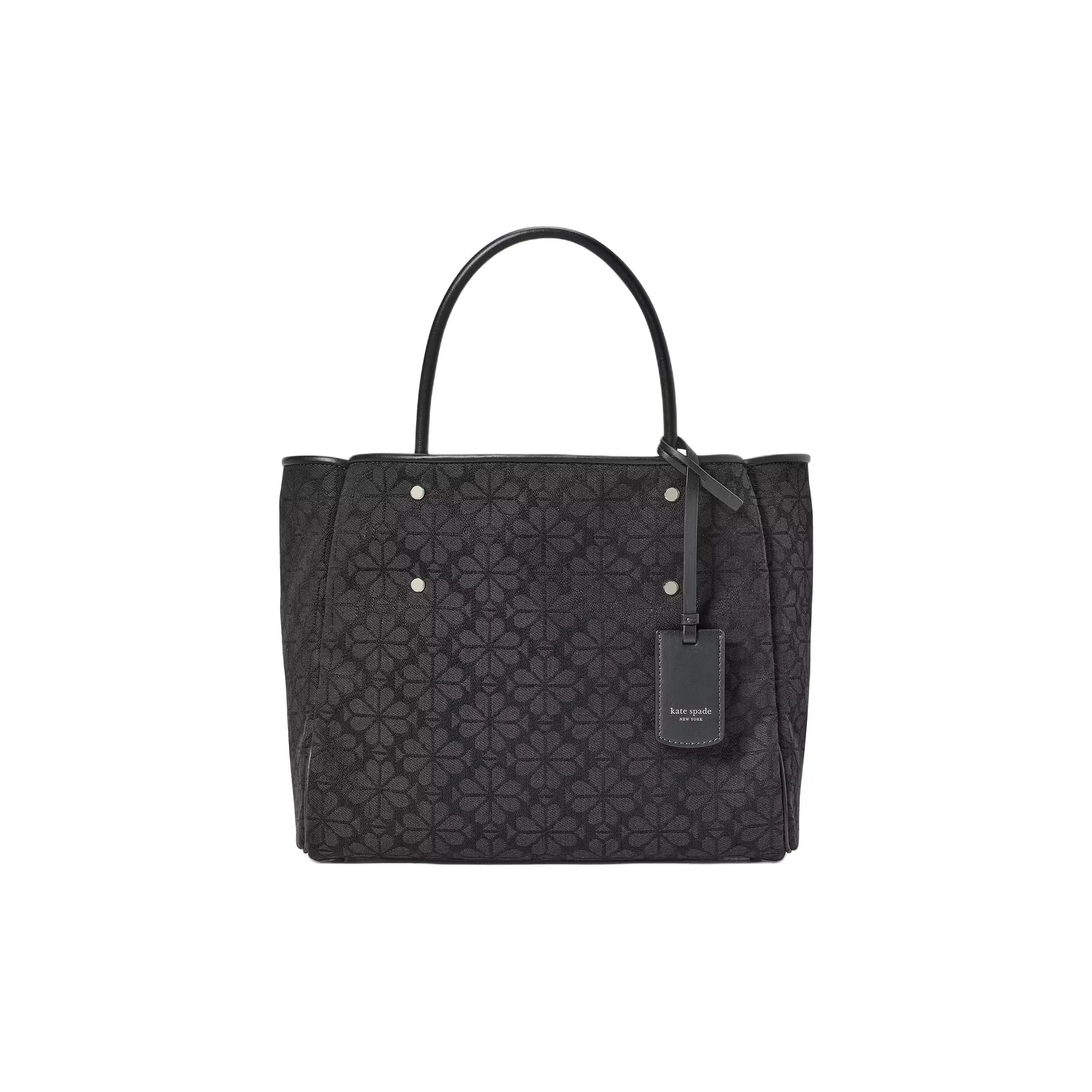 Kate Spade Flower Jacquard Tote Bag Shopping Bag Shoulder Bag Crossbody Bag Handbag Medium Size Women's Black