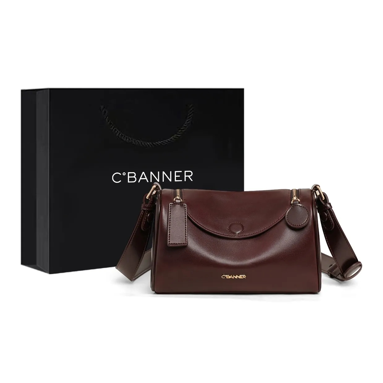 C°BANNER Cow Leather With Synthetic Leather Shoulder Bag, Crossbody Bag Regular Women's Wine Coffee