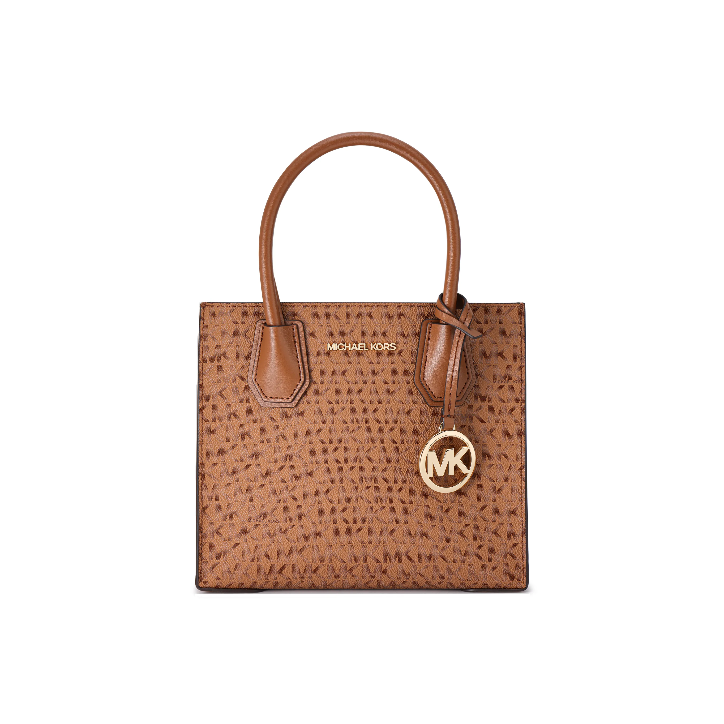 MICHAEL KORS Mercer Cow Leather Trunk Bag, Shoulder Bag, Crossbody Bag, Handbag Medium Size Women's Caramel Brown