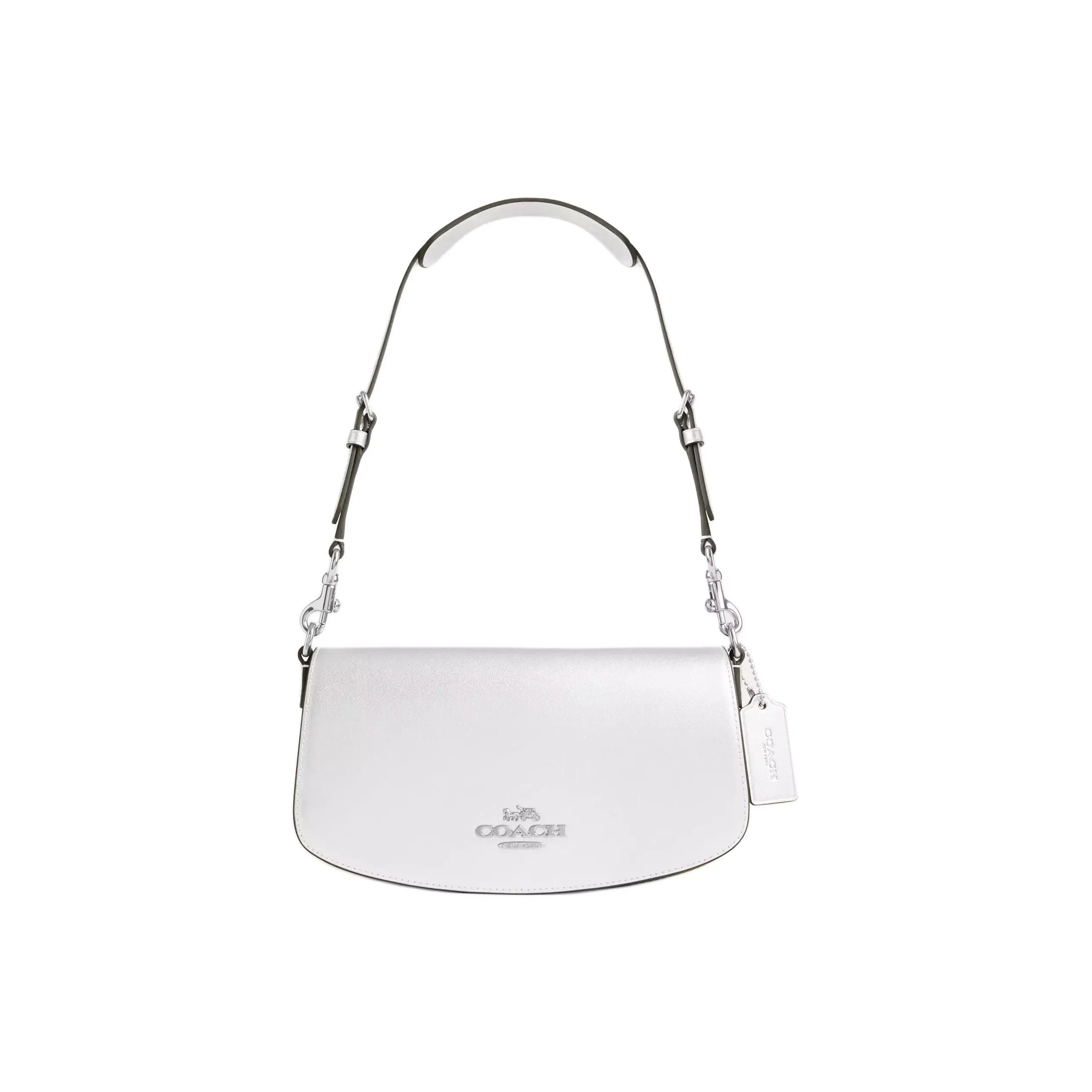 COACH Pearlescent Smooth Leather Handbag, Shoulder Bag Medium Size Women's Silver