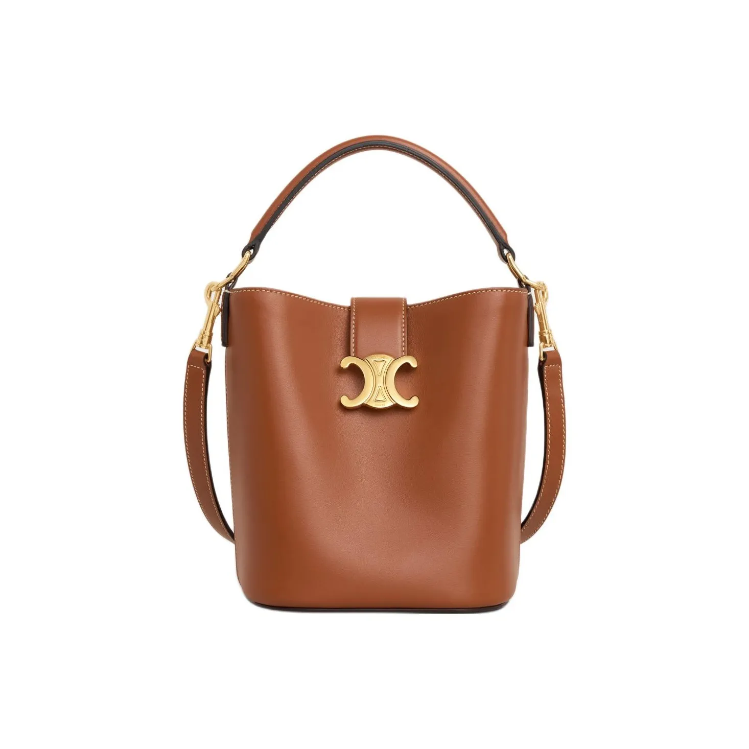 CELINE Cow Leather Bucket Bag, Handbag, Shoulder Bag, Crossbody Bag Small Size Women's Tawny