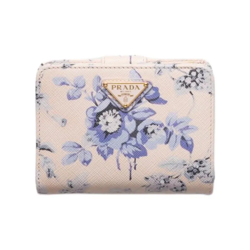 PRADA Saffiano Leather Wallet Women's Light Blue