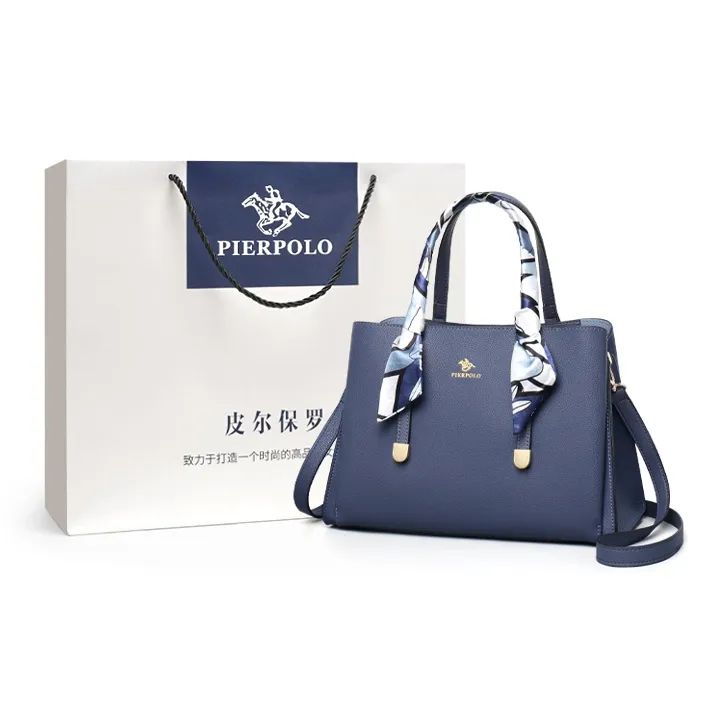 PIERPOLO Cow Leather French Silk Scarf Handbag Shoulder Bag Crossbody Bag Mom Bag Regular Women's Blue/Burgundy/Black