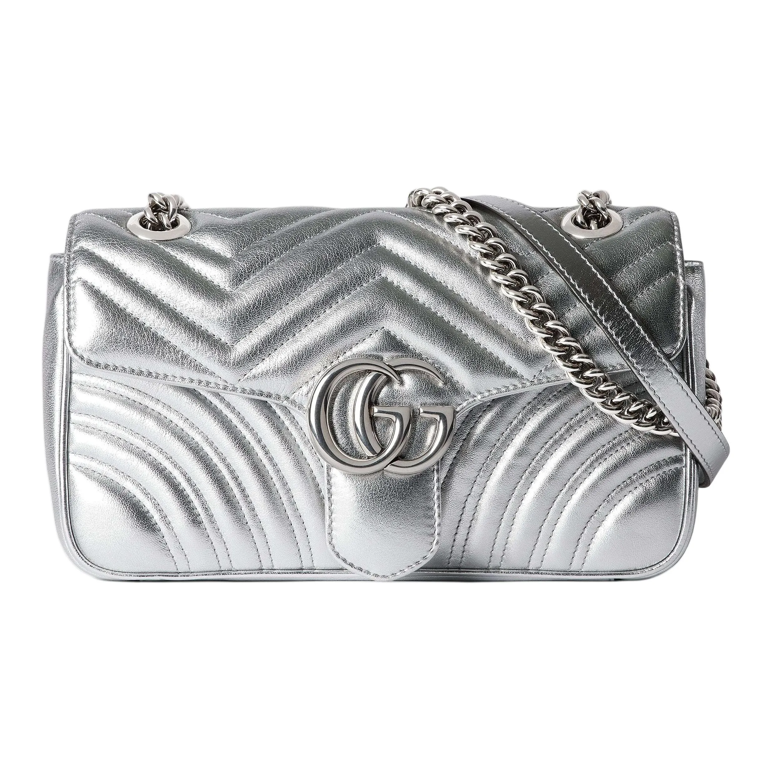 GUCCI GG Marmont Leather Crossbody Bag, Shoulder Bag Trumpets Women's Silver