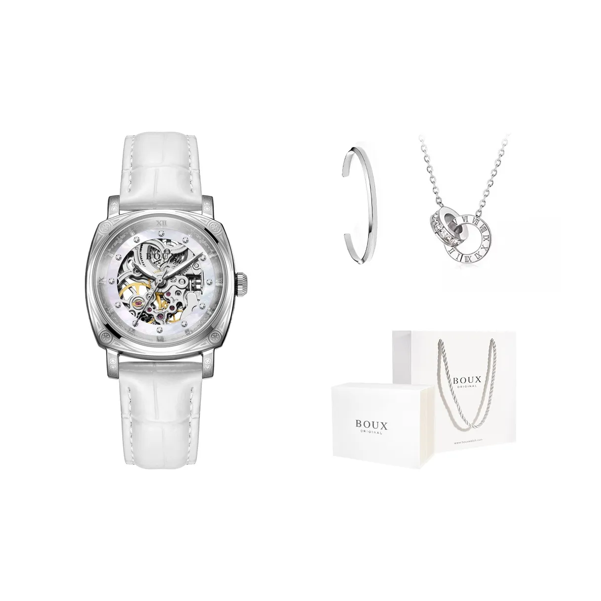 BOUX Totem Collection Automatic Mechanical Movement Genuine Leather Strap Watch Women's Watch Cut Out Dial