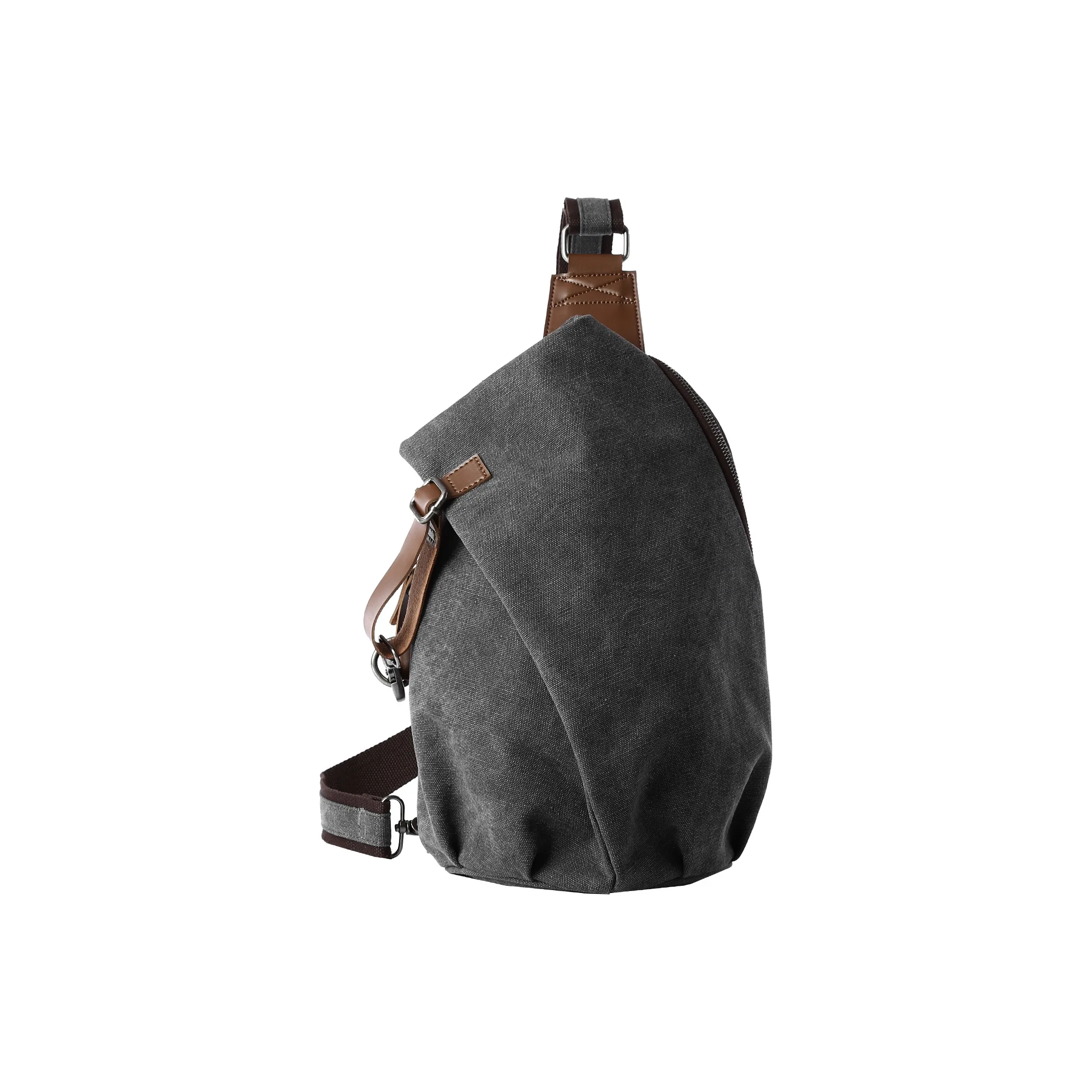 MOYYI Canvas Sling Bag Large Unisex Gray Smoke Cyan