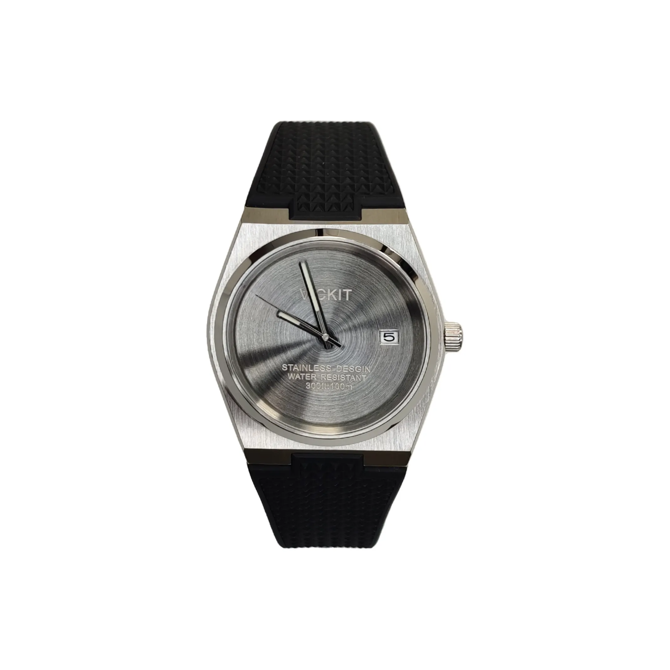 Vickit Automatic Mechanical Movement Silicone Strap Watch Men's Watch Silver Dial