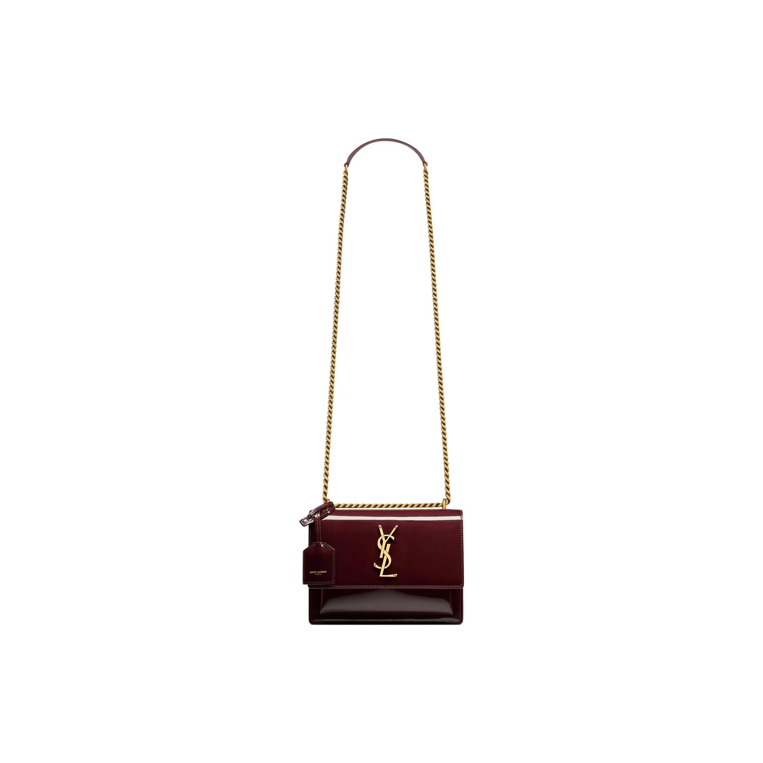 SAINT LAURENT SUNSET Calfskin Crossbody Bag, Shoulder Bag Trumpets Women's Dark Red Wine