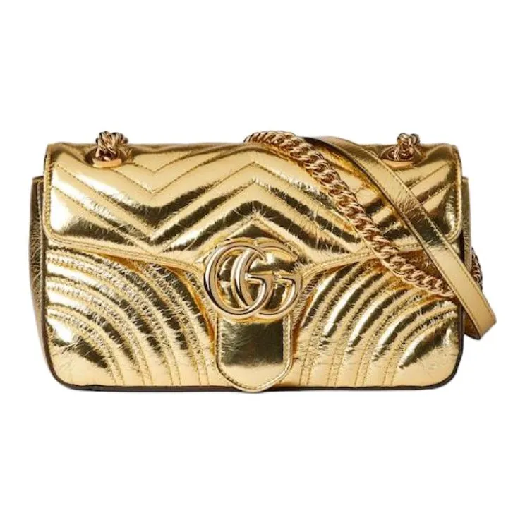 GUCCI GG Marmont Leather Shoulder Bag Small Size Women's Gold