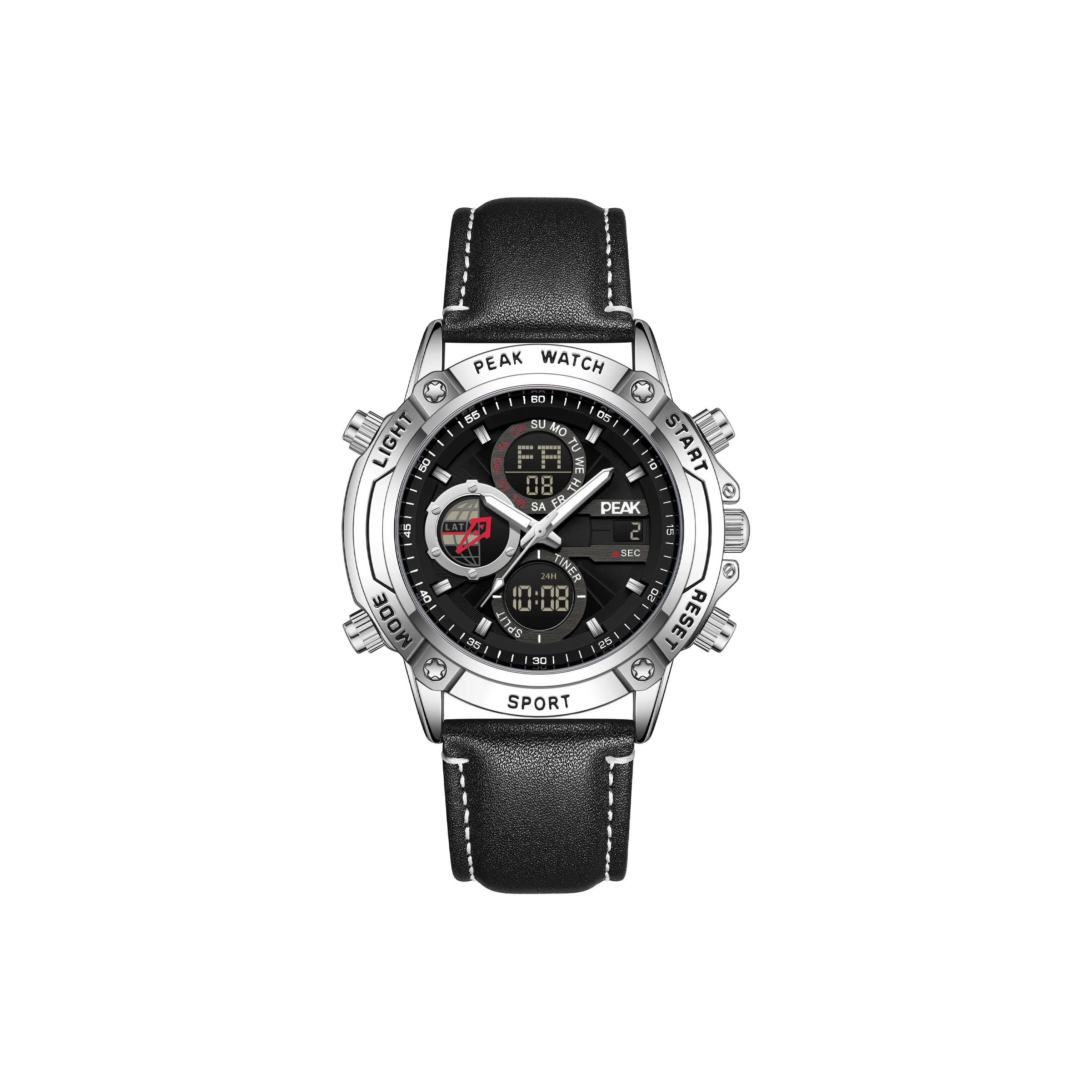 PEAK Кварцевый механизм натуральная кожа ремешок часы для мужчин черный циферблат